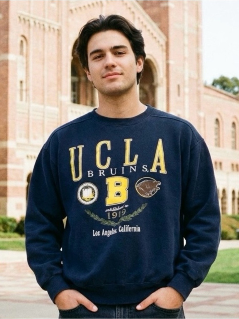 Vintage 90s UCLA Bruins Sweatshirt GALT Crew Large Navy Spell Out University